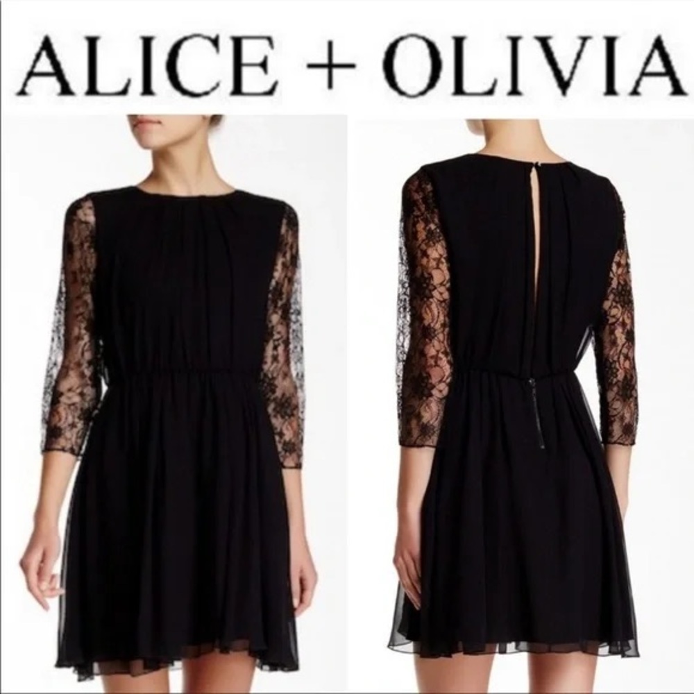 Alice + Olivia Black Lace Long Sleeve Open Back Dress size XS